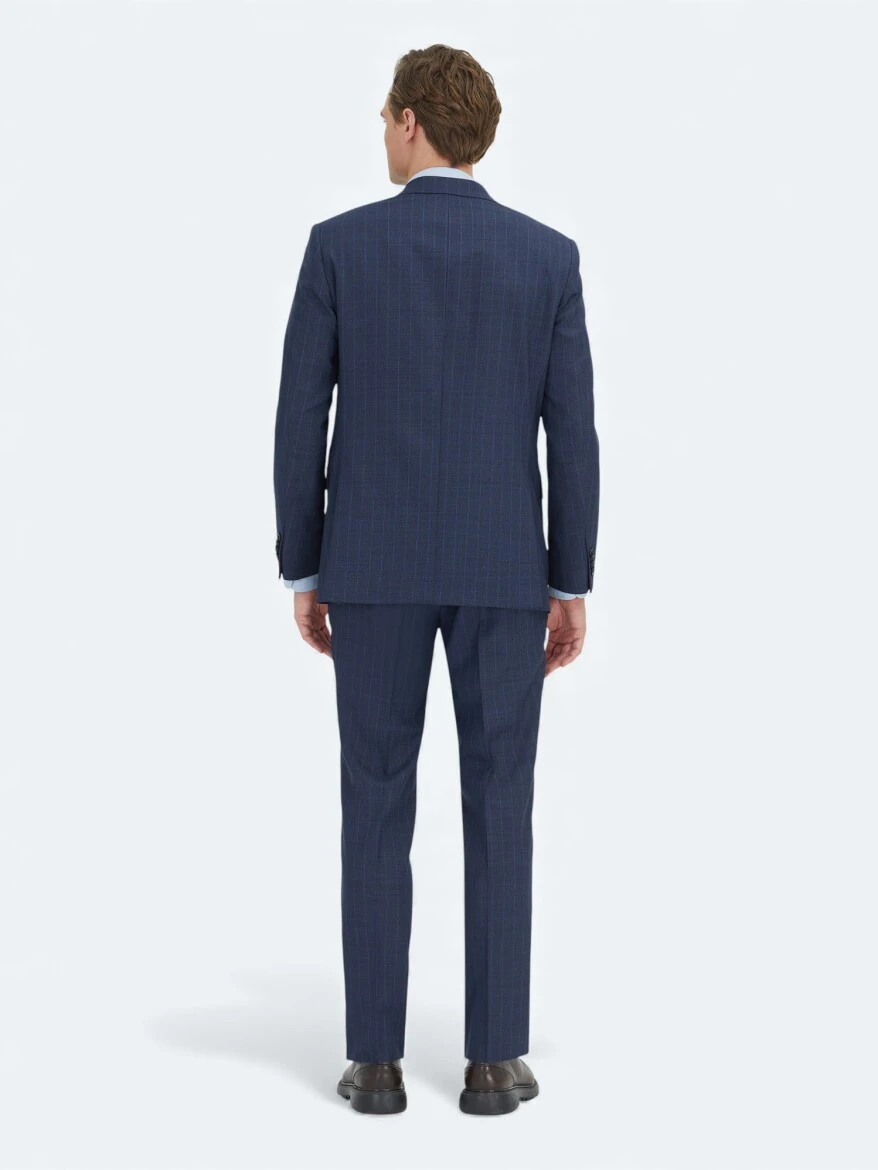 Navy Blue Modern Fit Wool Blended Suit - 4
