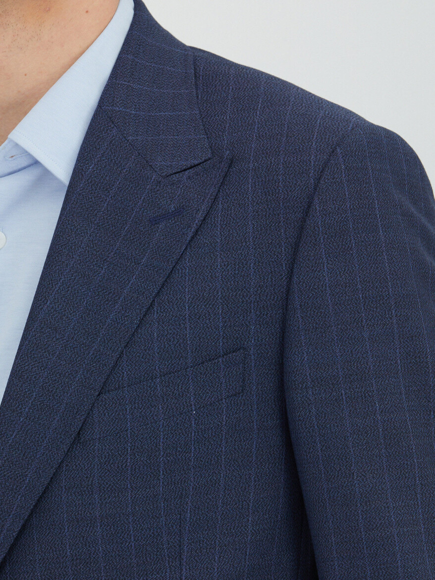 Navy Blue Modern Fit Wool Blended Suit - 3