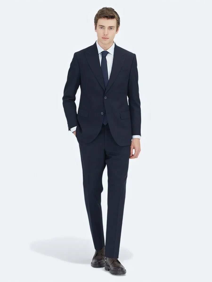 Navy Blue Modern Fit Wool Blended Suit - 1