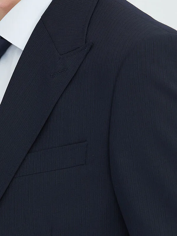 Navy Blue Modern Fit Wool Blended Suit - 3