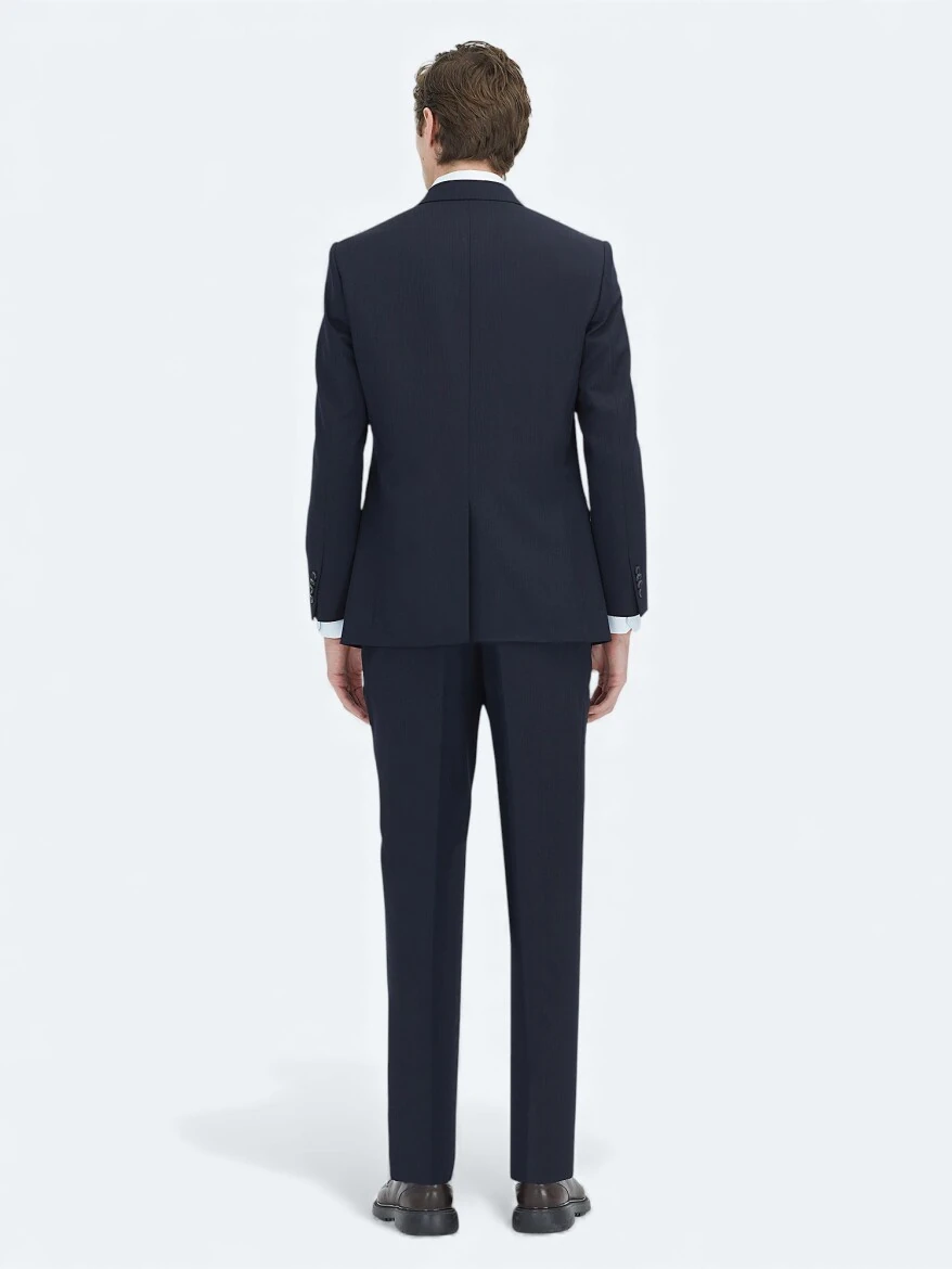 Navy Blue Modern Fit Wool Blended Suit - 4