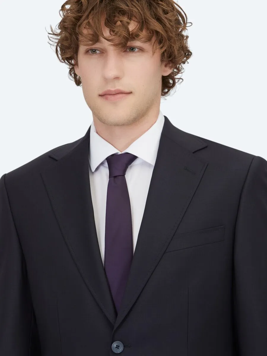 Navy Blue Modern Fit Wool Blended Suit - 3