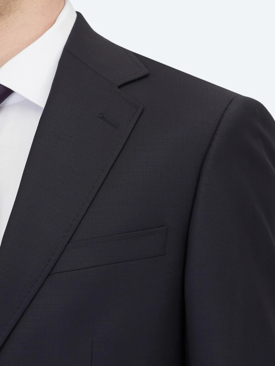 Navy Blue Modern Fit Wool Blended Suit - 4