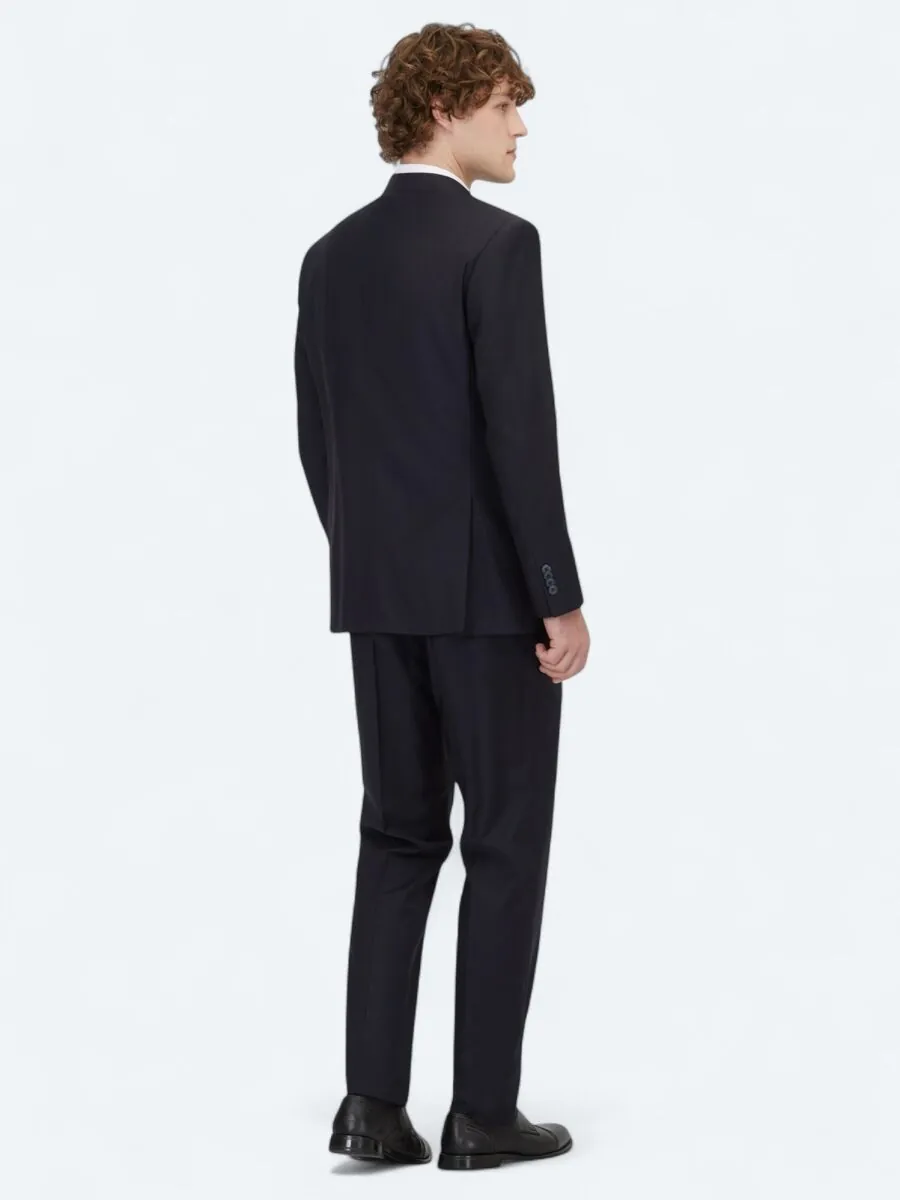 Navy Blue Modern Fit Wool Blended Suit - 5