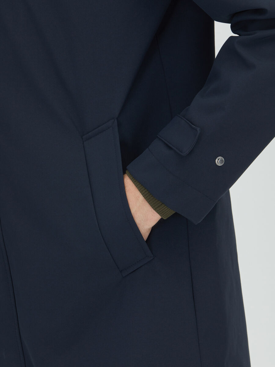 Navy Blue Oversize Fit Double Breasted Collar Casual Weaving Rain Coat - 8