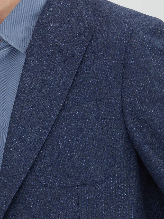 Navy Blue Patterned Comfort Fit Wool Blended Jacket - 3