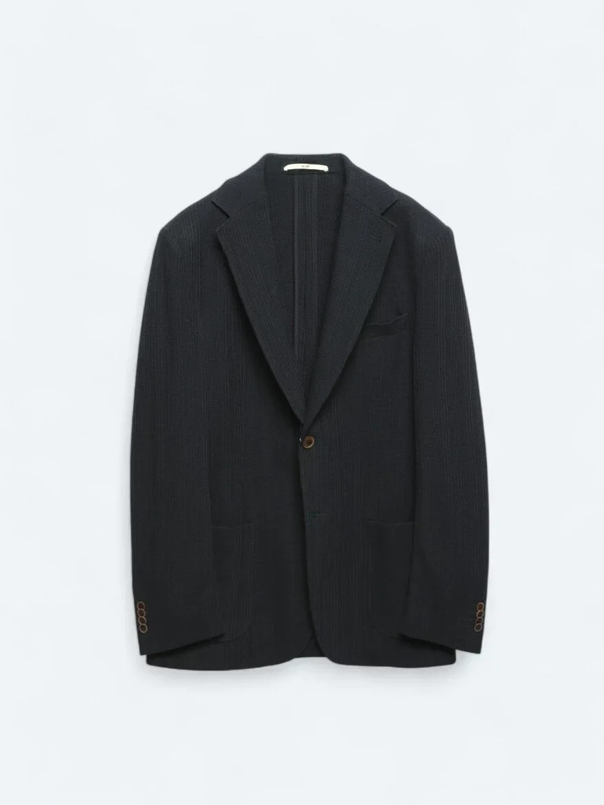 Navy Blue Patterned Modern Fit 100% Cotton Jacket - 8