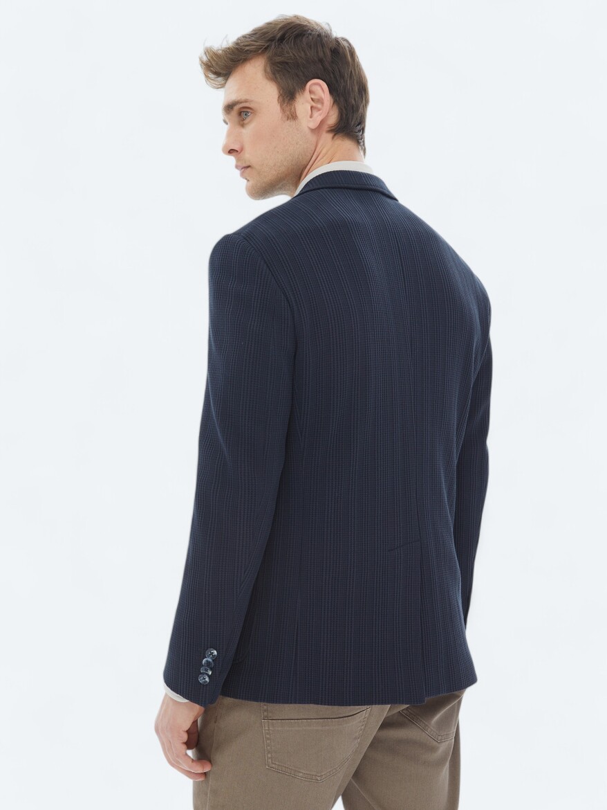 Navy Blue Patterned Modern Fit 100% Cotton Jacket - 7