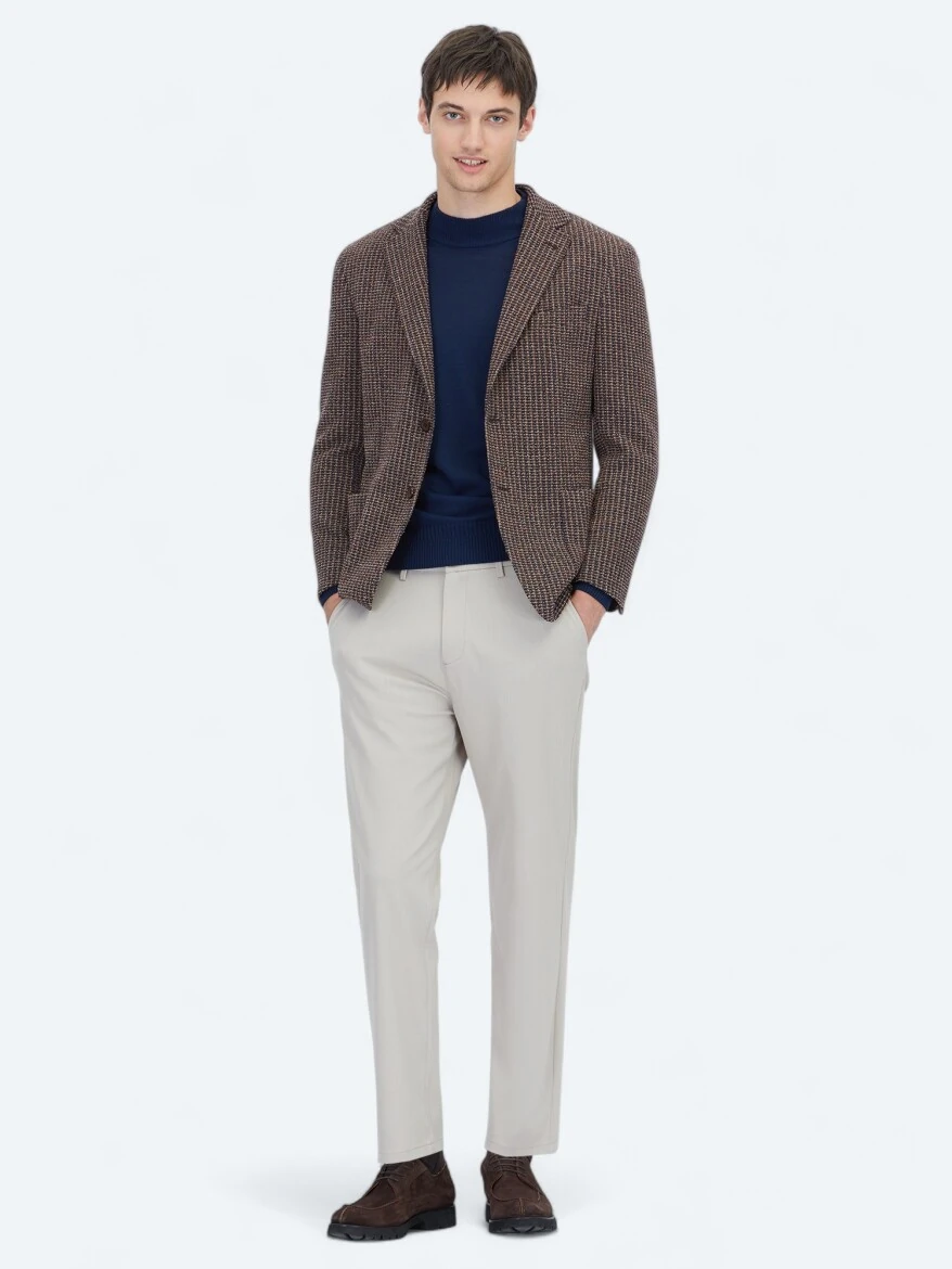 Navy Blue Patterned Modern Fit Cotton Blended Jacket - 2