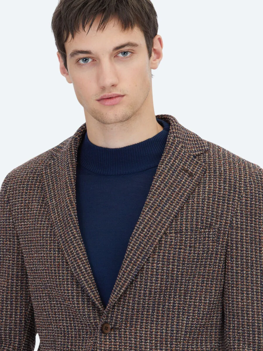 Navy Blue Patterned Modern Fit Cotton Blended Jacket - 3