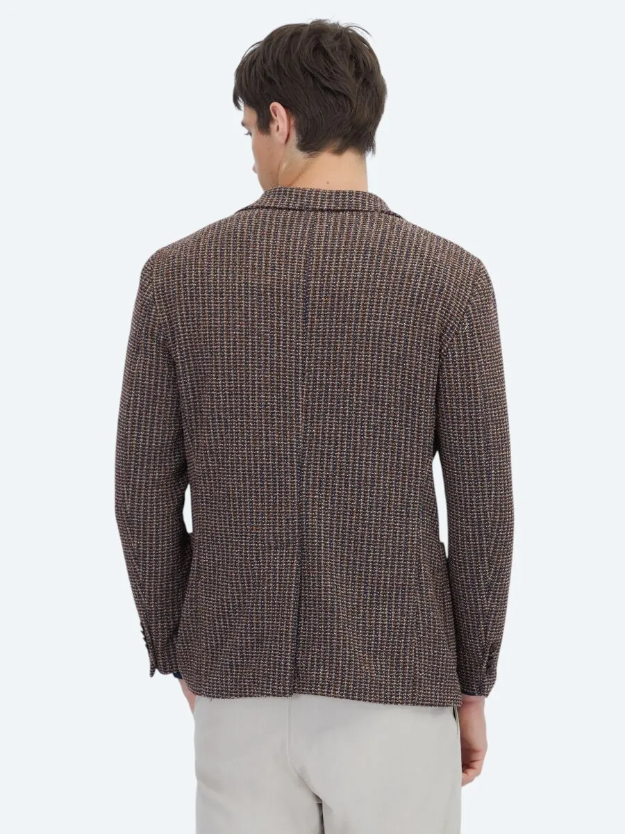 Navy Blue Patterned Modern Fit Cotton Blended Jacket - 6