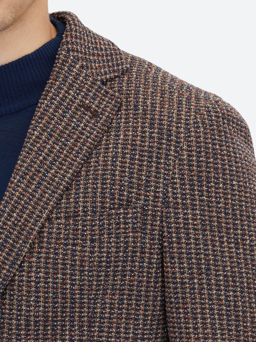 Navy Blue Patterned Modern Fit Cotton Blended Jacket - 4