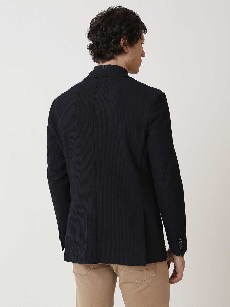 Navy Blue Patterned Modern Fit Jacket - 5