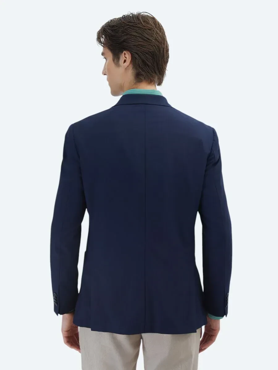 Navy Blue Patterned Modern Fit Jacket - 6