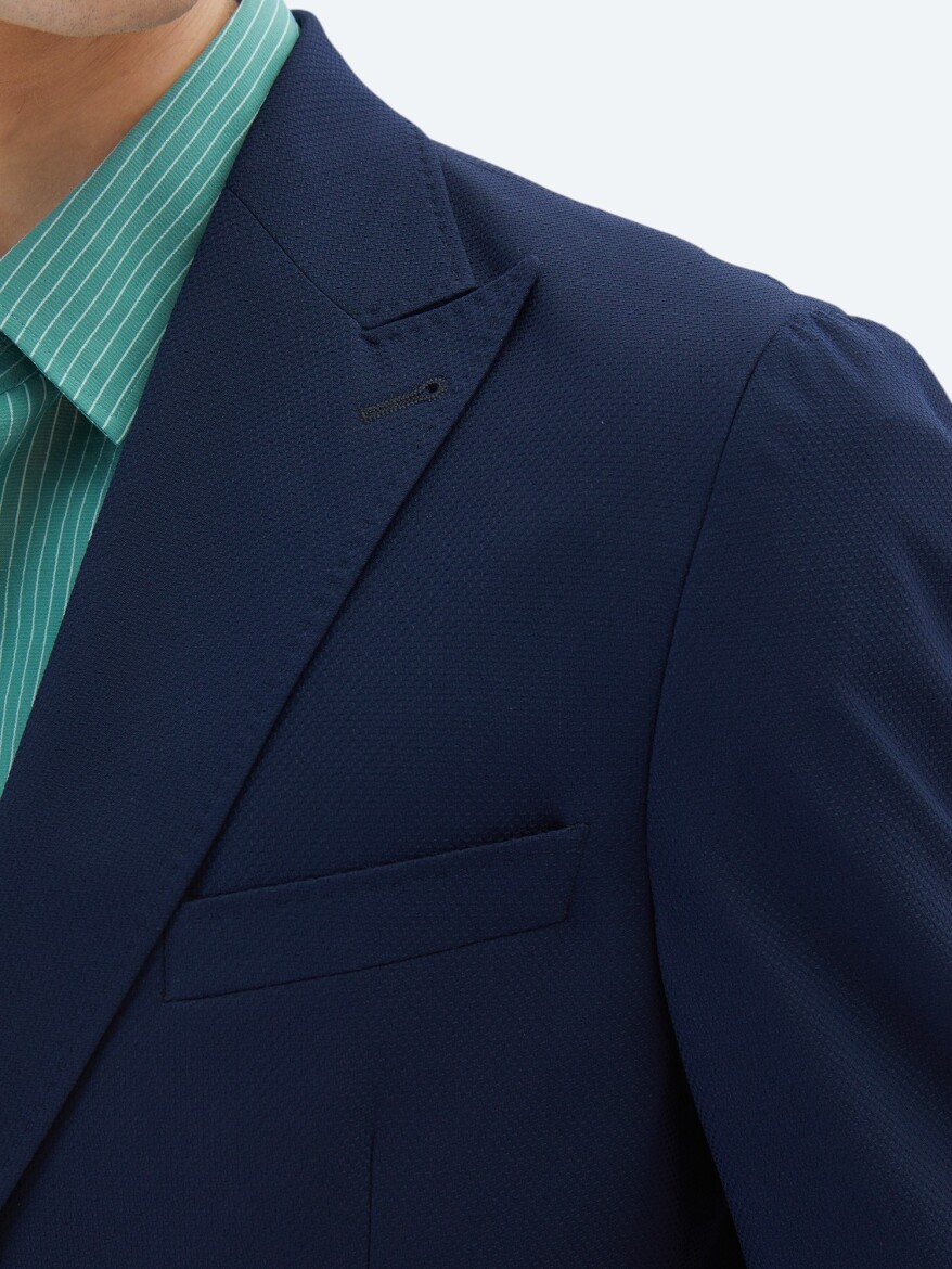 Navy Blue Patterned Modern Fit Jacket - 5