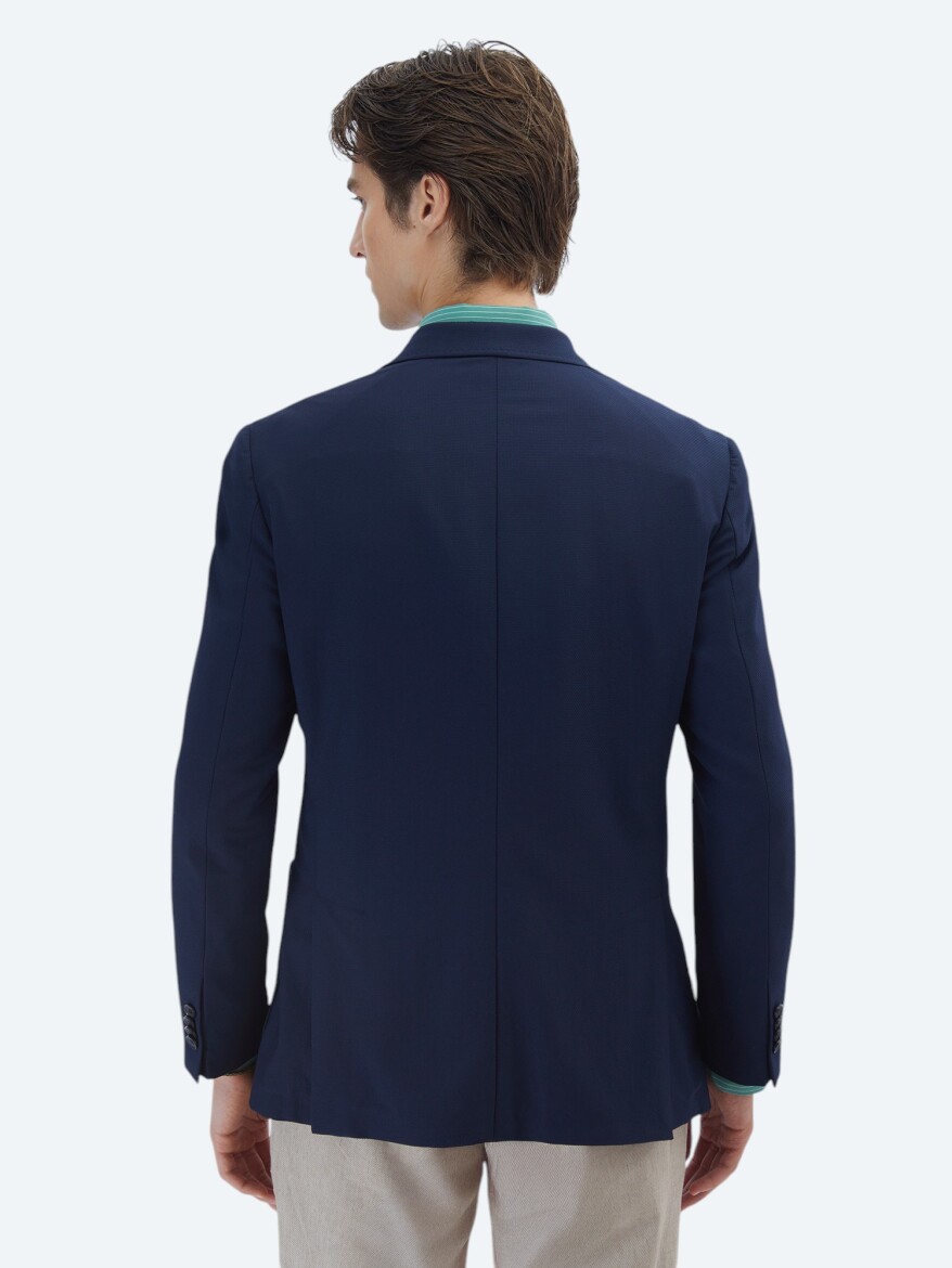 Navy Blue Patterned Modern Fit Jacket - 6