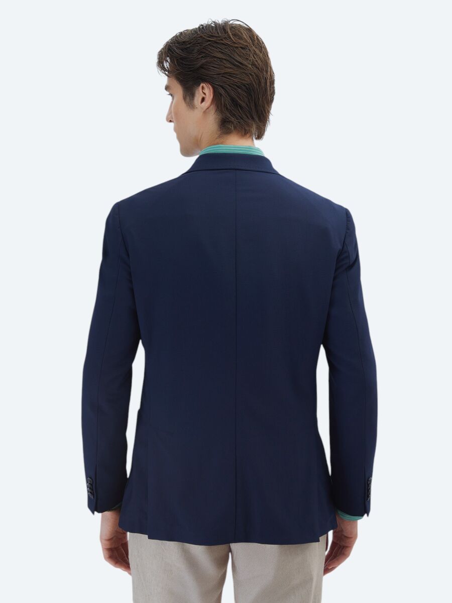 Navy Blue Patterned Modern Fit Jacket - 6