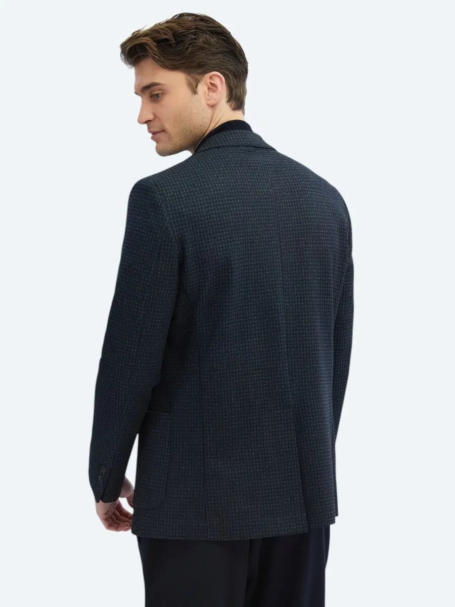 Navy Blue Patterned Modern Fit Jacket - 5
