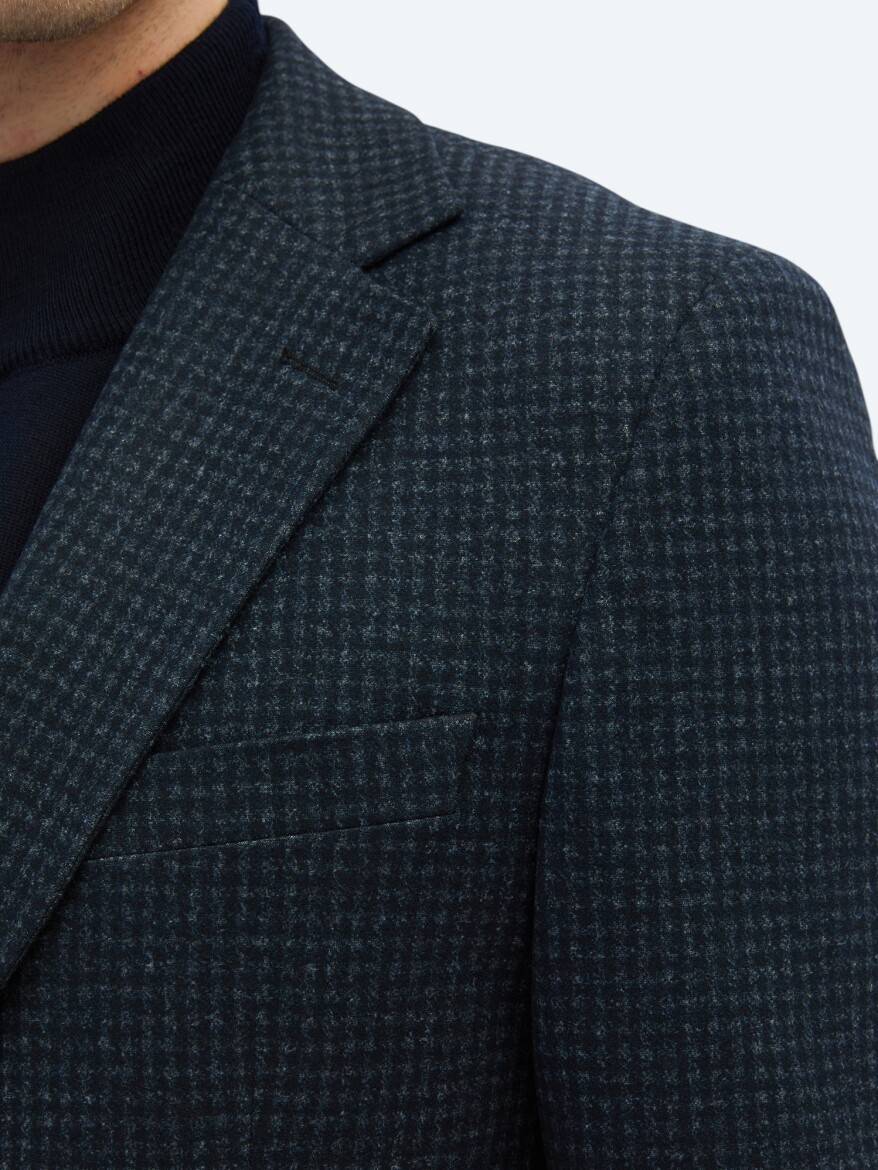 Navy Blue Patterned Modern Fit Jacket - 4
