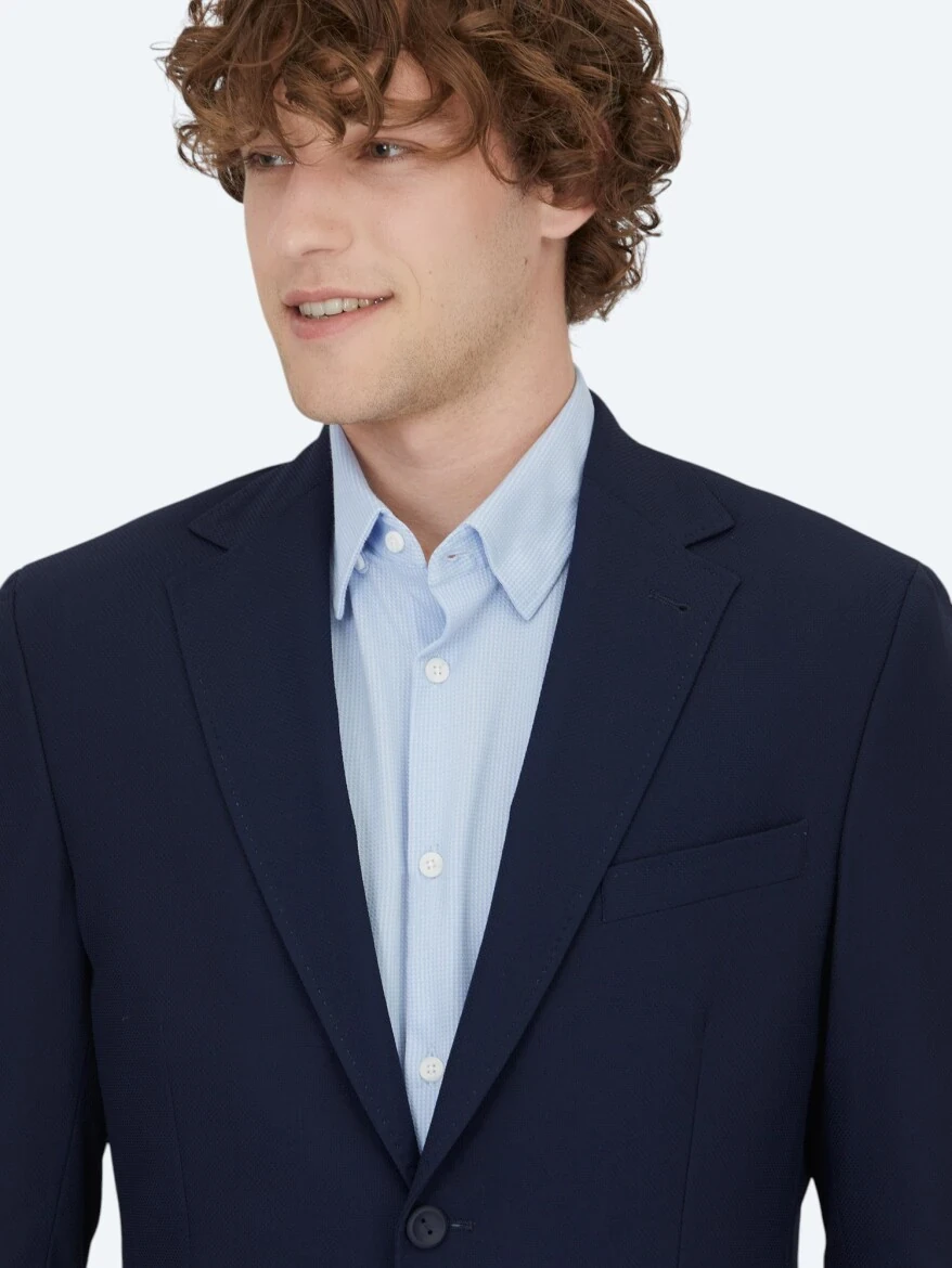 Navy Blue Patterned Modern Fit Jacket - KİP