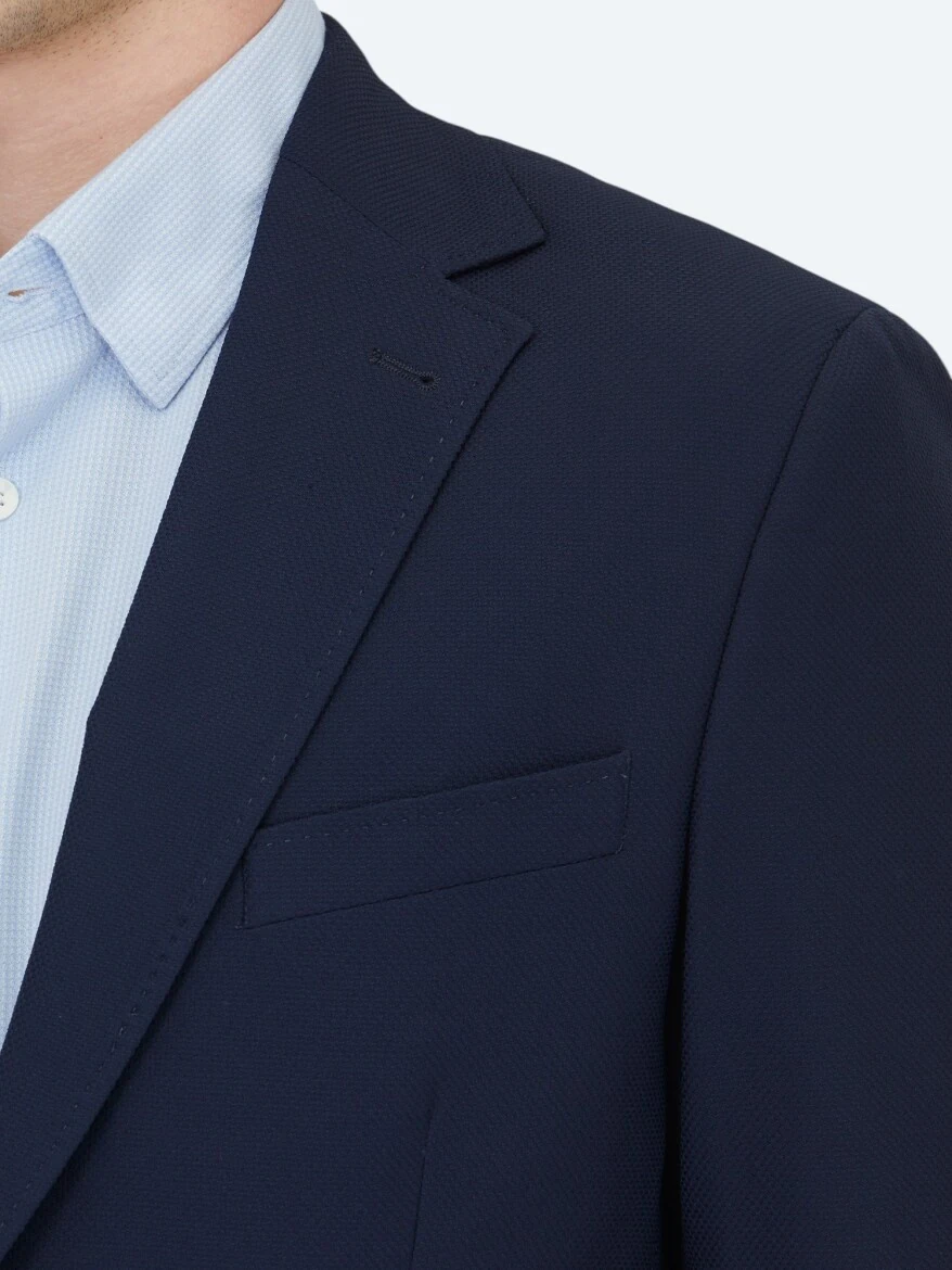 Navy Blue Patterned Modern Fit Jacket - KİP