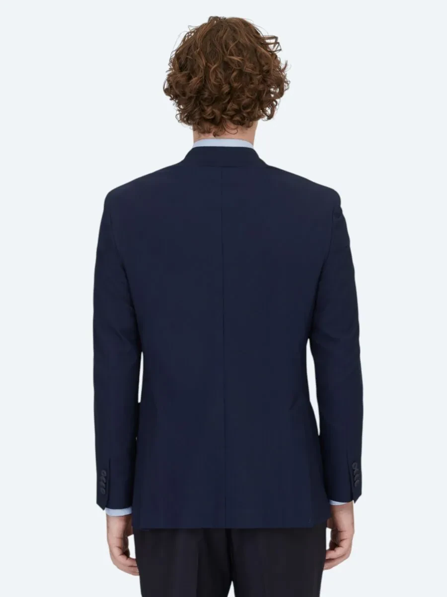 Navy Blue Patterned Modern Fit Jacket - 5
