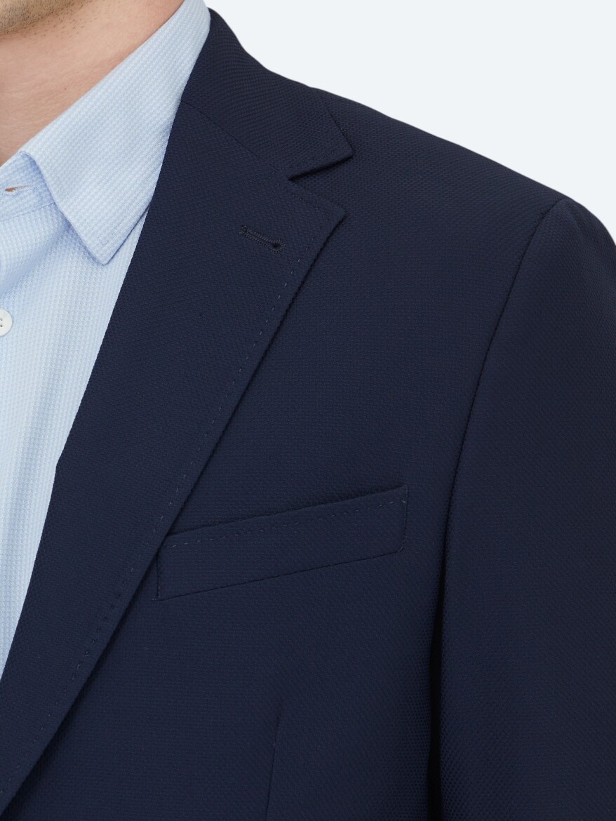 Navy Blue Patterned Modern Fit Jacket - 4