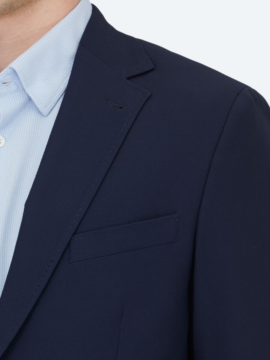 Navy Blue Patterned Modern Fit Jacket - 4