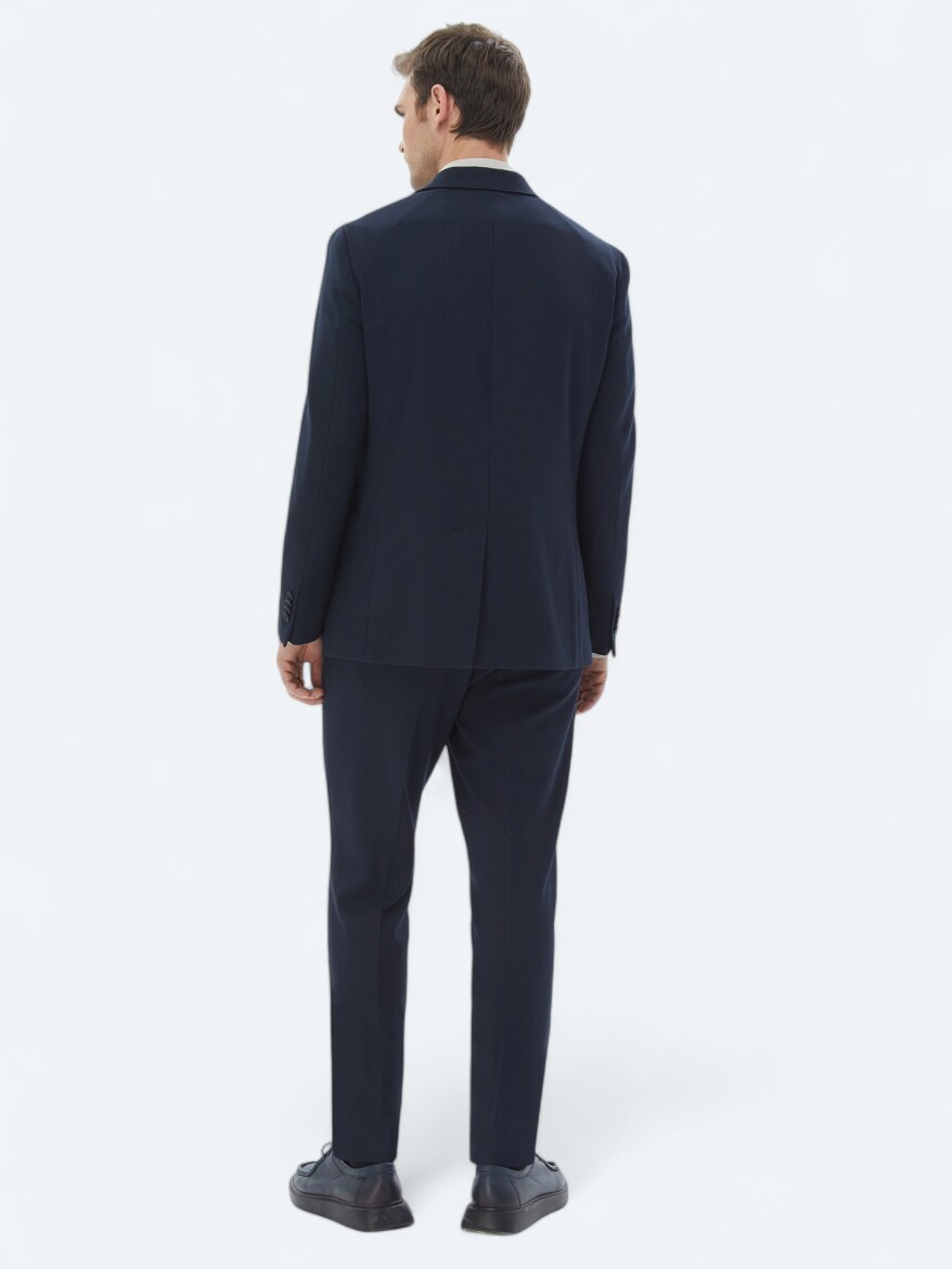 Navy Blue Patterned Modern Fit Suit - 8