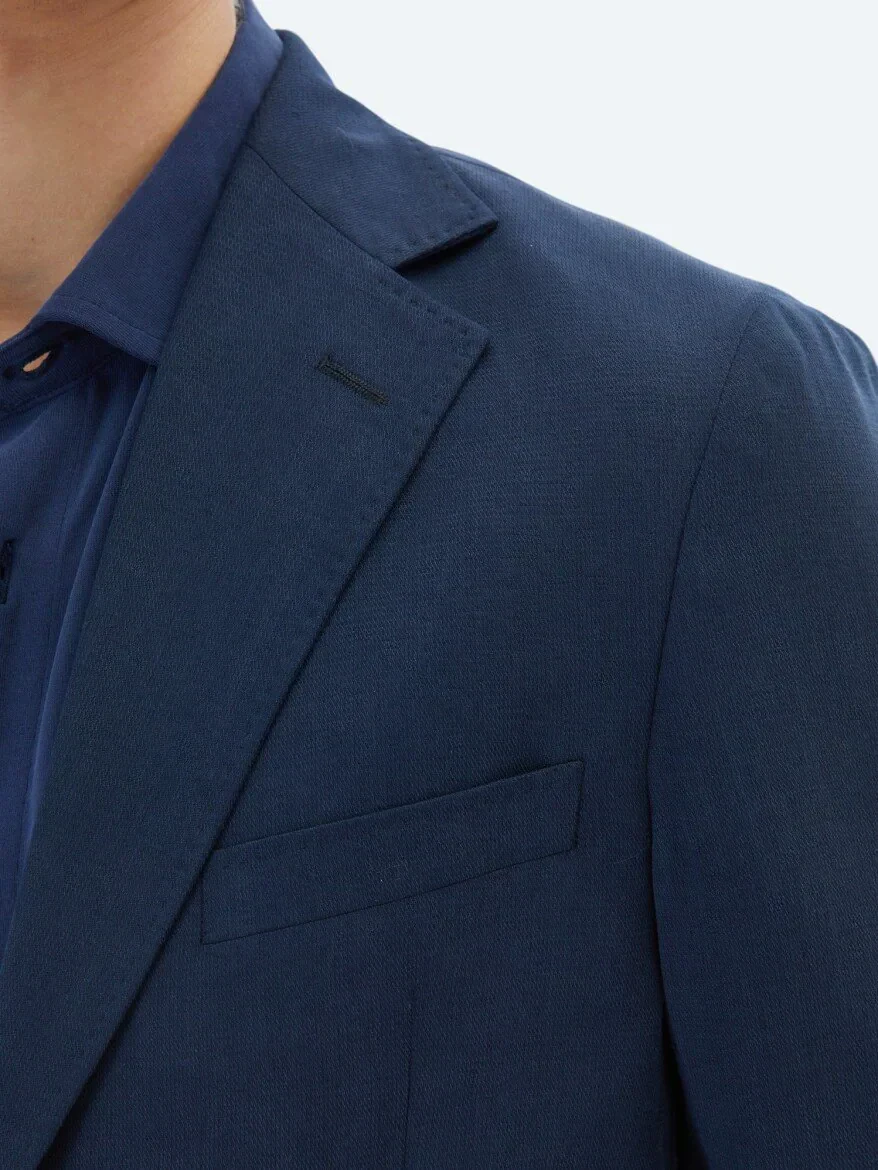 Navy Blue Patterned Modern Fit Suit - 5