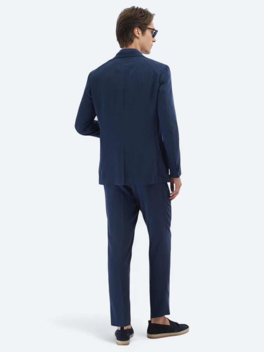 Navy Blue Patterned Modern Fit Suit - 6