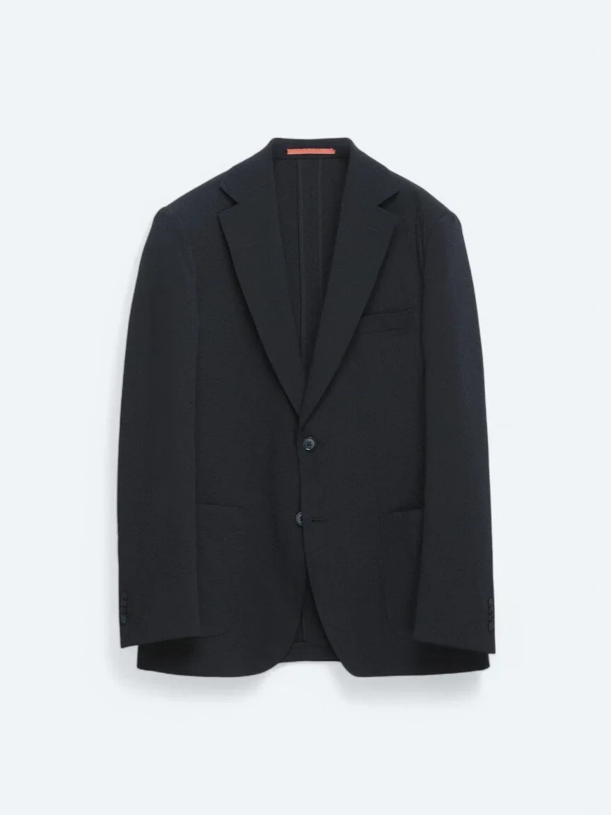 Navy Blue Patterned Modern Fit Suit - 8