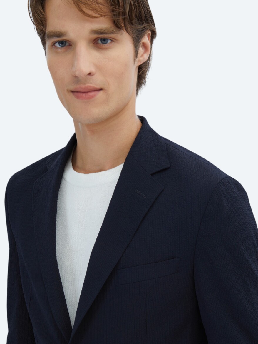 Navy Blue Patterned Modern Fit Suit - 4