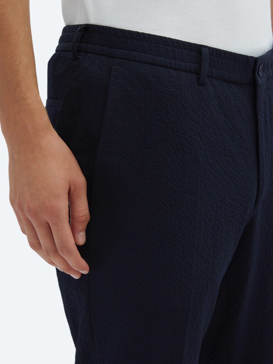 Navy Blue Patterned Modern Fit Suit - 6