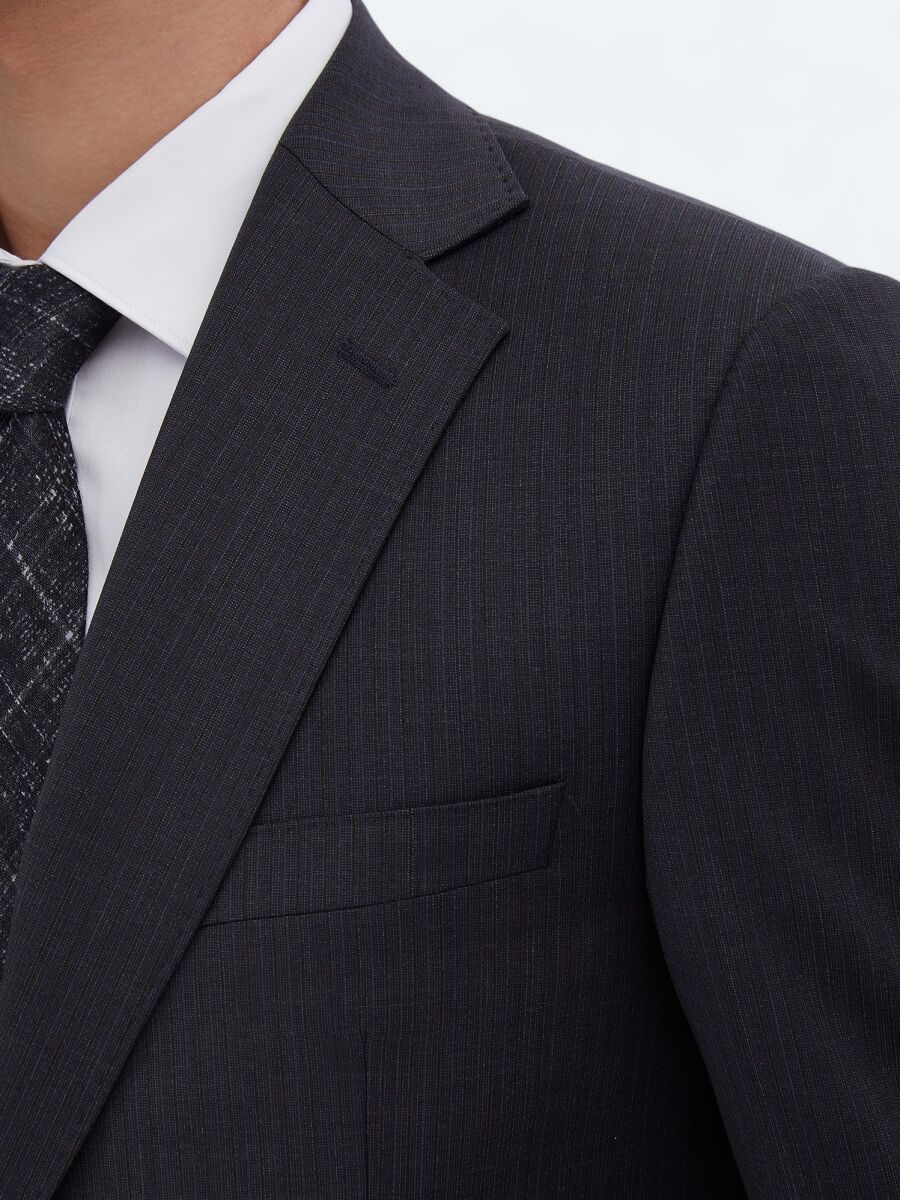 Navy Blue Patterned Modern Fit Wool Blended Suit - 4