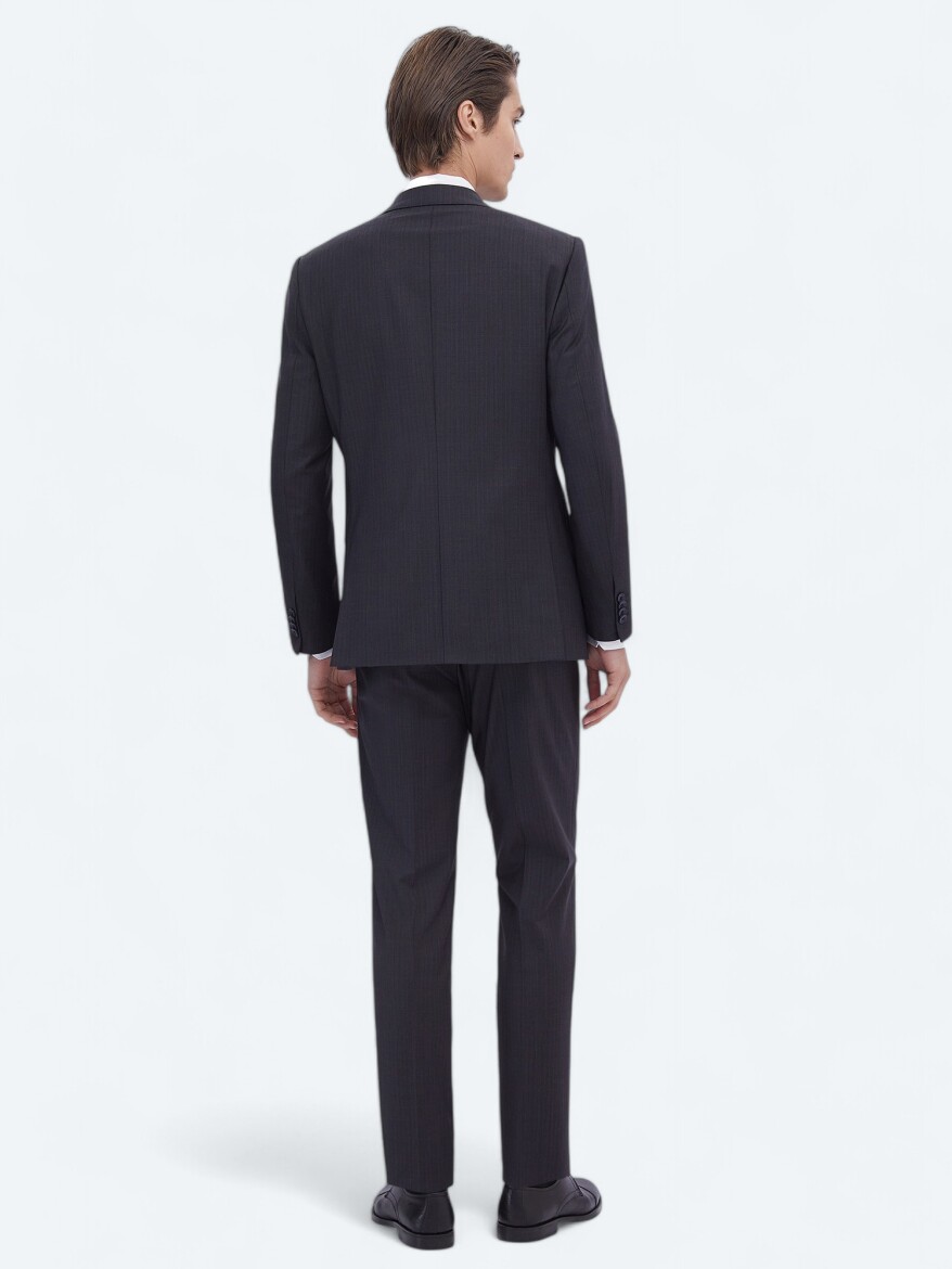 Navy Blue Patterned Modern Fit Wool Blended Suit - 5