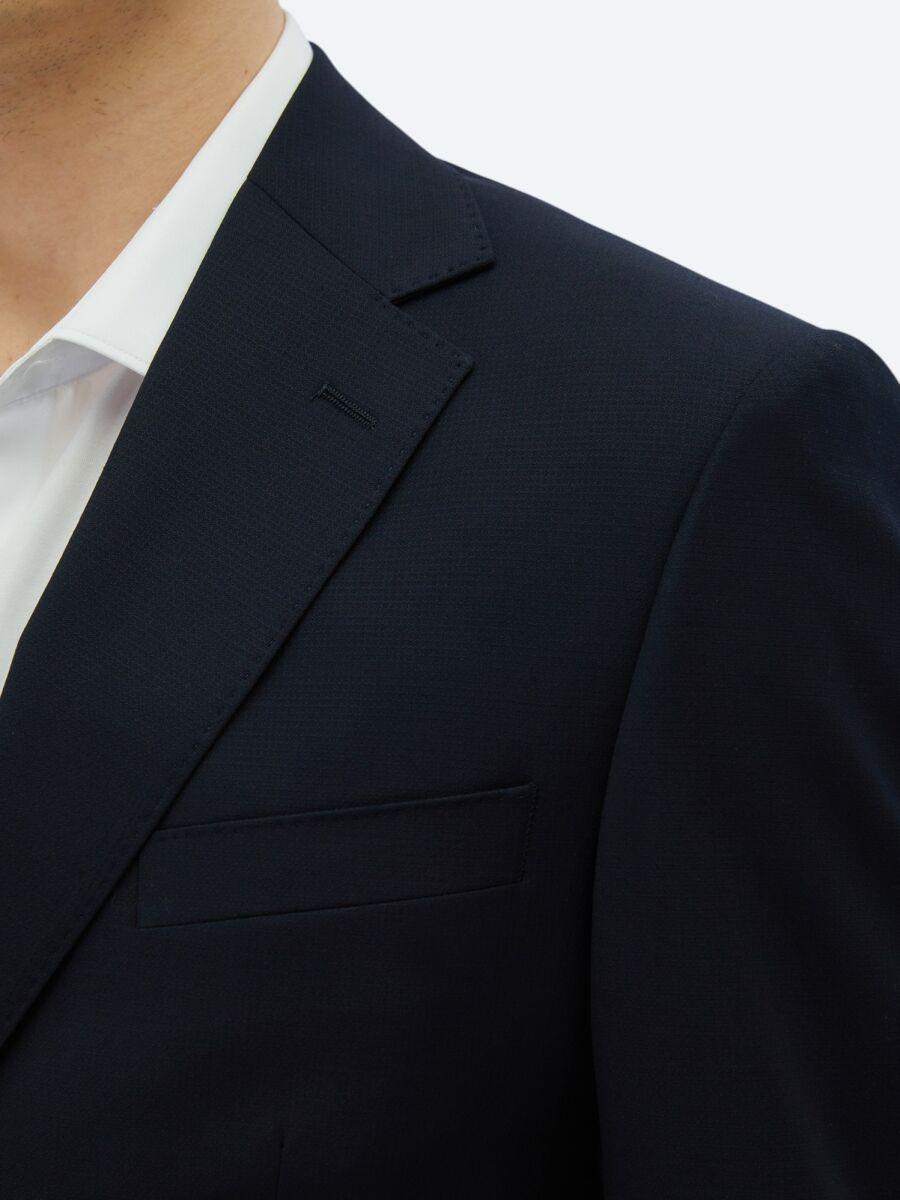 Navy Blue Patterned Modern Fit Wool Blended Suit - 4