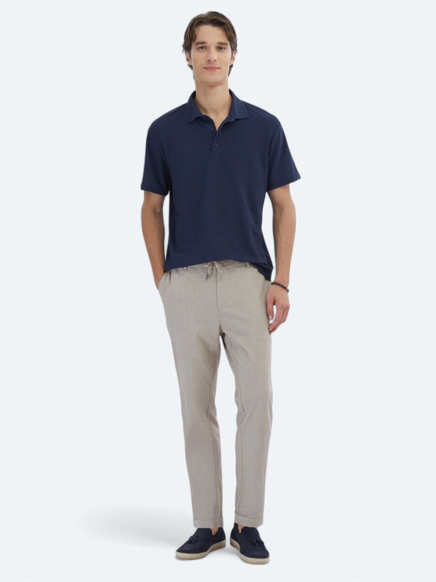 Navy Blue Patterned Polo Neck T-Shirt - 2