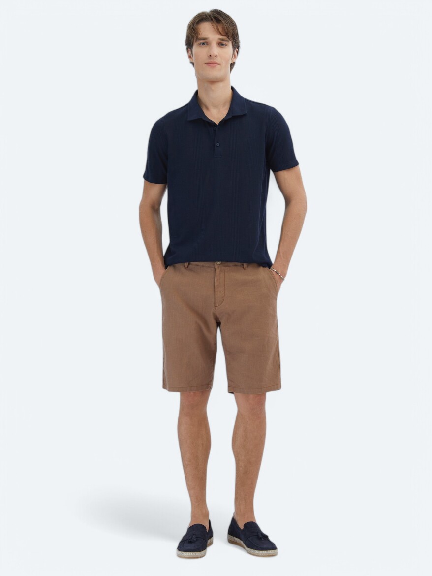 Navy Blue Patterned Polo Neck T-Shirt - 2