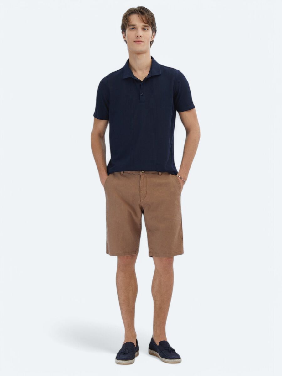 Navy Blue Patterned Polo Neck T-Shirt - 2