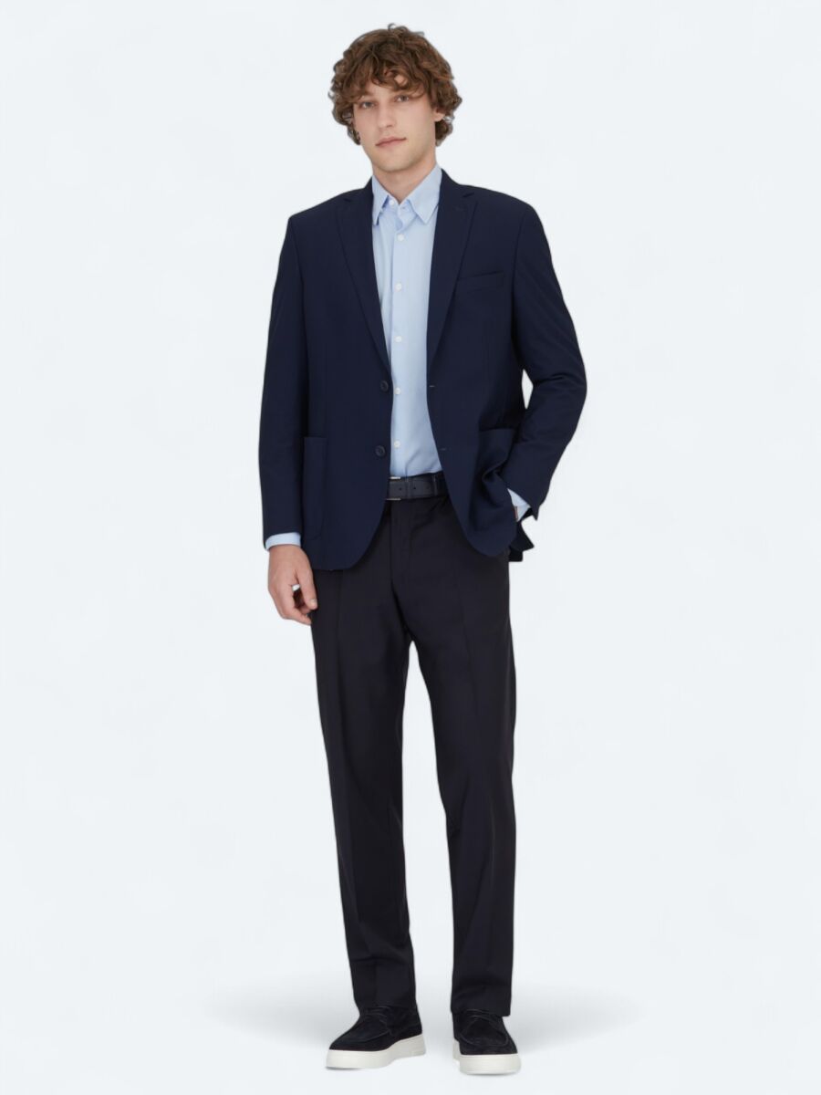 Navy Blue Patterned Regular Fit Jacket - 2