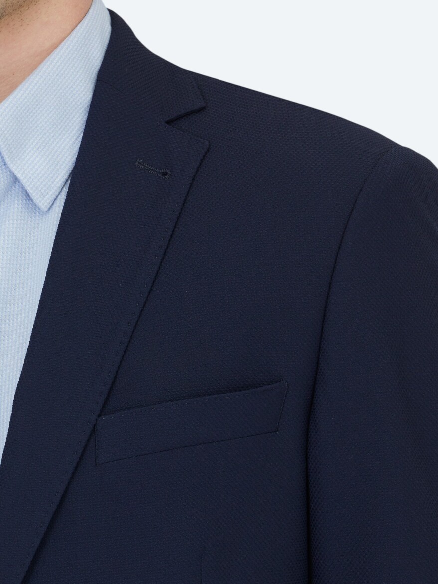 Navy Blue Patterned Regular Fit Jacket - 5