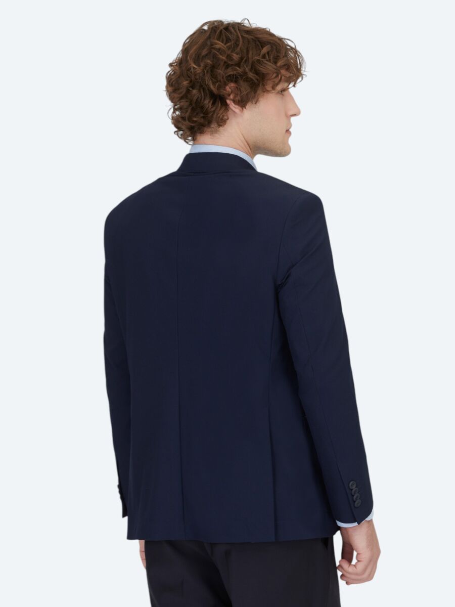 Navy Blue Patterned Regular Fit Jacket - 6