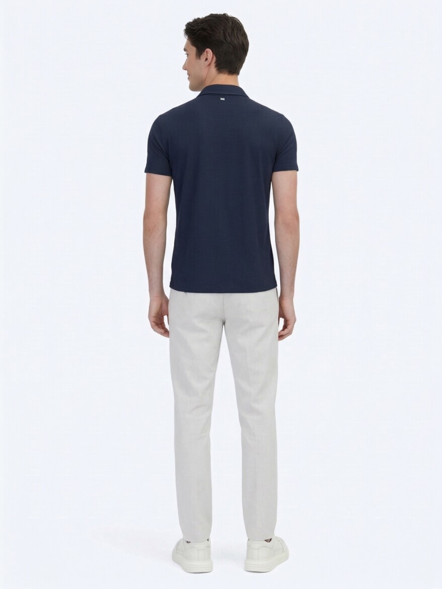 Navy Blue Patterned Regular Fit Knitting Casual Shirt - 5