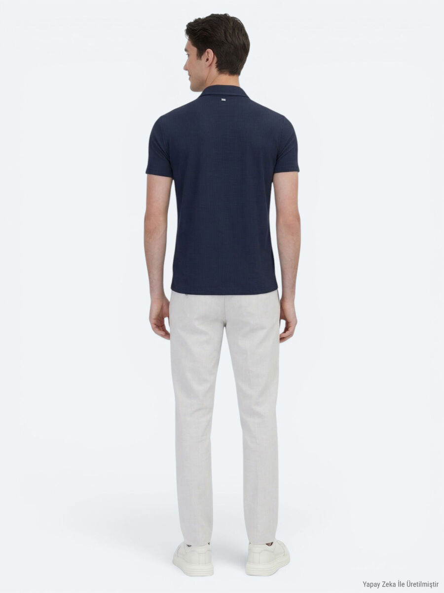 Navy Blue Patterned Regular Fit Short Knitting Casual Shirt - 5