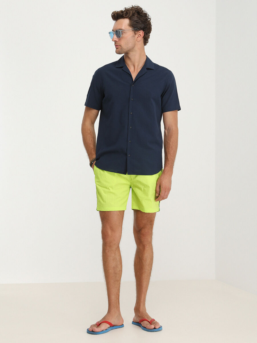 Navy Blue Patterned Regular Fit Weaving Casual 100% Cotton Shirt - 3