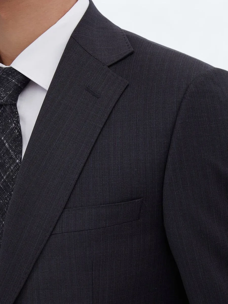 Navy Blue Patterned Regular Fit Wool Blended Suit - 4