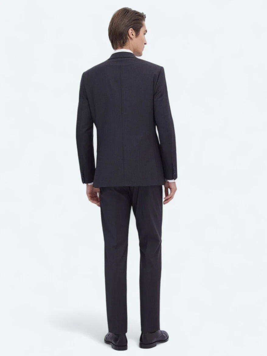 Navy Blue Patterned Regular Fit Wool Blended Suit - 5