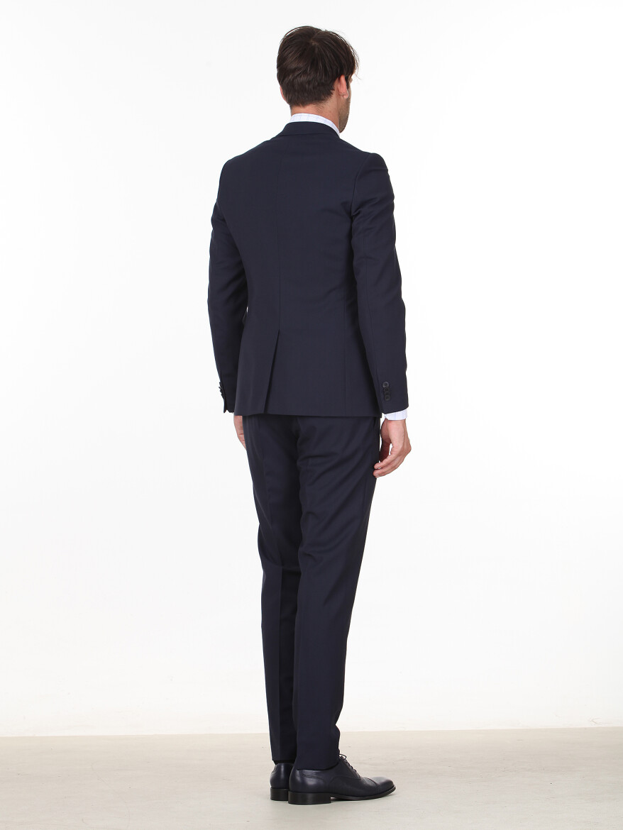 Navy Blue Patterned Slim Fit Suit - 4