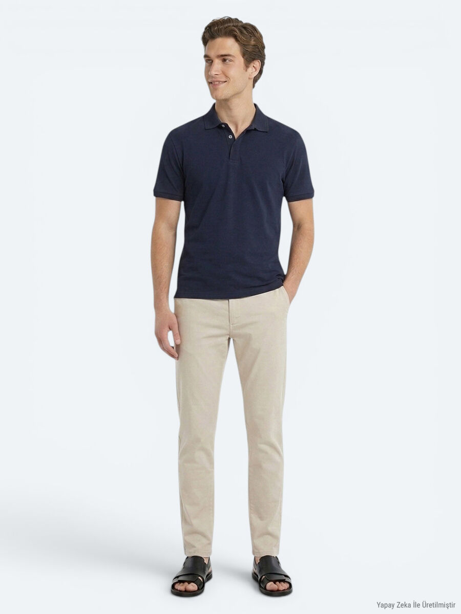Navy Blue Plain 100% Cotton T-Shirt - 3